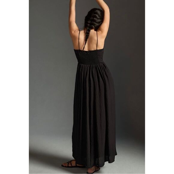 NEW Anthropologie Lorelei Ruched-Bodice Pleated Vintage Black Midi Dress Small - Picture 3 of 8